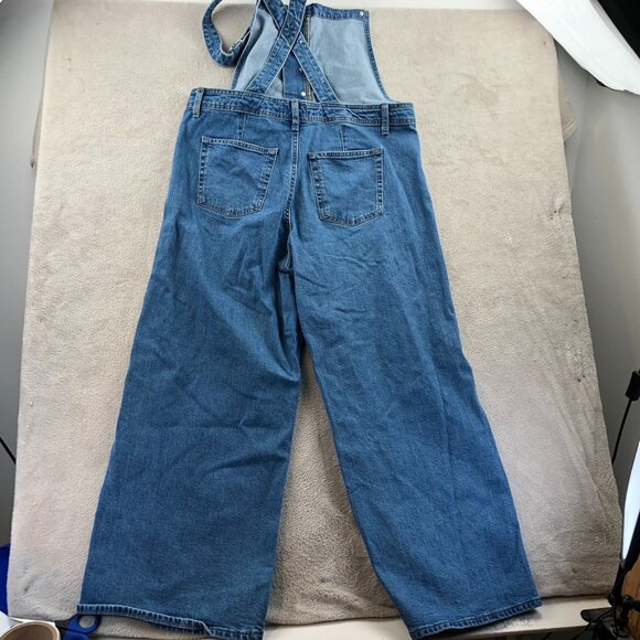 Vintage Womens Denim Overalls L Classic Wide Leg Blue Casual Retro Button Front - Picture 10 of 10